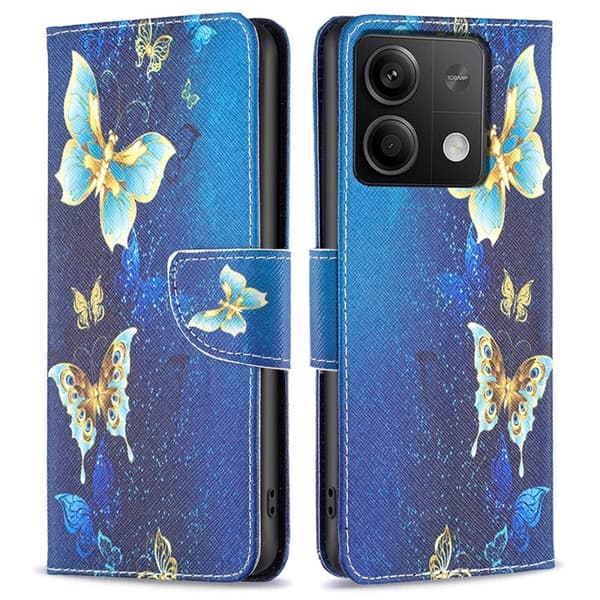 Wonderland Xiaomi Redmi Note 13 5G  flip etui - Gyldne Sommerfugle Blue