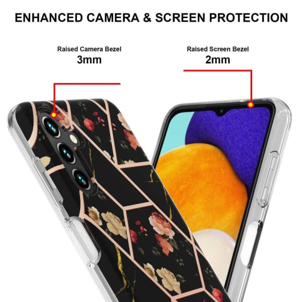 Marmormotiv Samsung Galaxy A54 skal - Svarta Blommor Svart