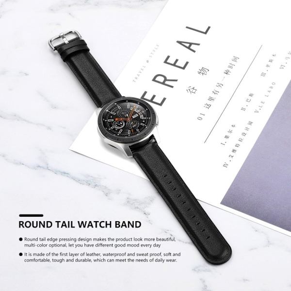 Samsung Galaxy Watch (42mm) ægte læder Urrem - Sort Black