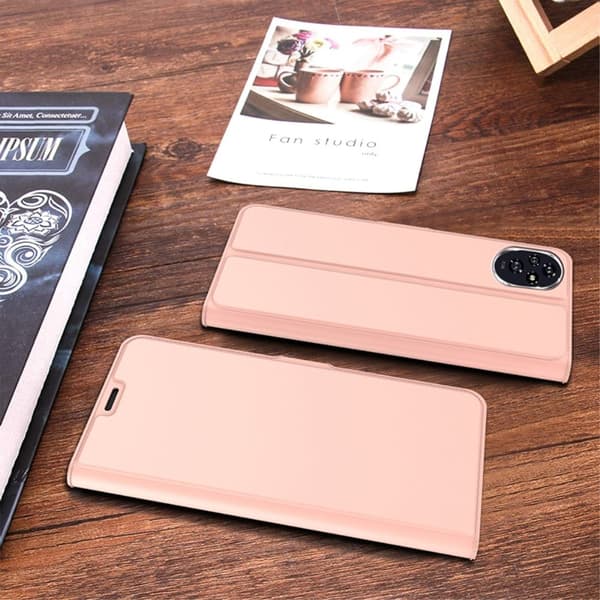 Glatt og tynt premium PU-skinnetui for Honor 200 Pro - Rose Gull Pink