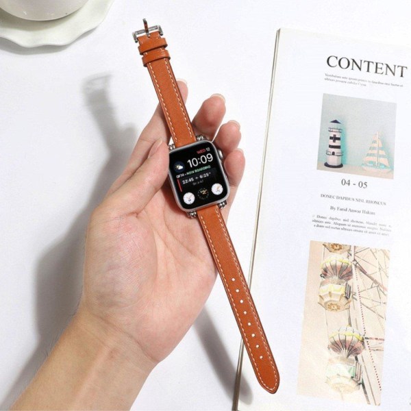 Apple Watch 42mm - 44mm urrem i ægte læder med perledekor - Brun Brown