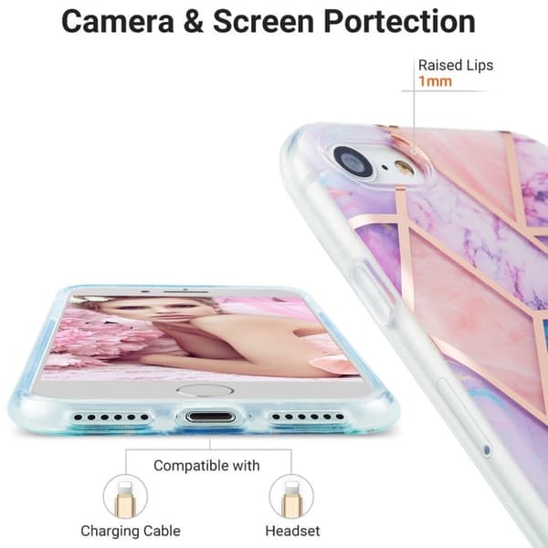 Marble iPhone 7 / 8 Etui - Lilla / Rosa / Hvit Purple