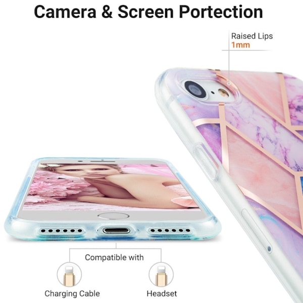 Marmormotiv iPhone 7 / iPhone 8 / iPhone SE 2020 skal - Lila / Rosa / Vit Lila
