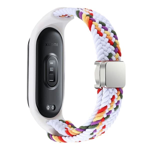 Xiaomi Mi Band 3 / 4 / 5 / 6 / 7 Flätat nylonband magnetiskt klockarmband - Vit Regnbåge multifärg