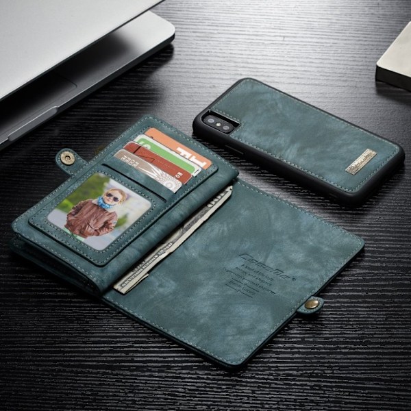 CASEME iPhone Xs Max splitlæderetui i vintagestil - Blå Blue