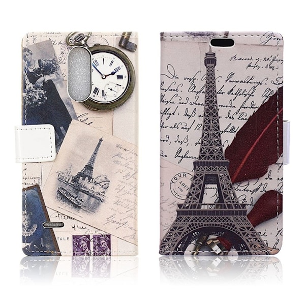 LG K8 2017 mønstret PU-læder flip-etui - Eiffeltårnet Og Eiffeltårnet Multicolor