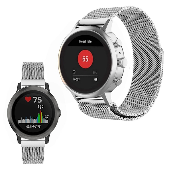 Garmin Vivoactive 4S rustfrit stål webbing Urrem - Sølv Silver grey