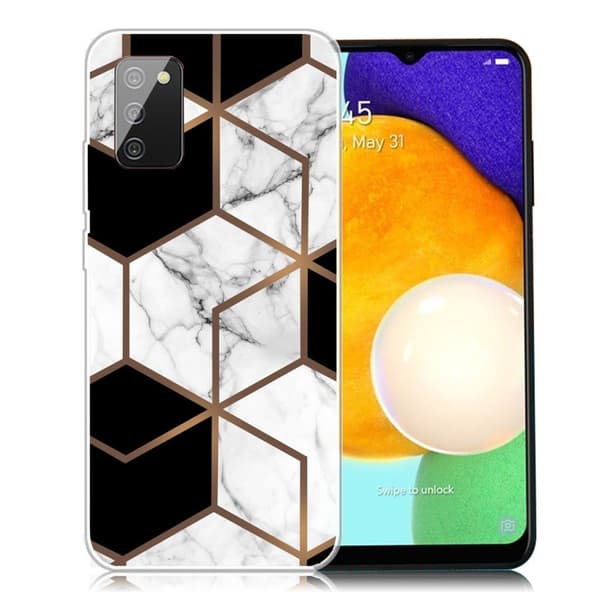 Marble design Samsung Galaxy A03s cover - Marmor Terning I Sort Og Hvid Multicolor