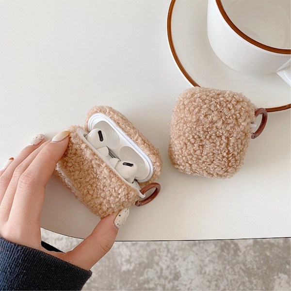 AirPods Pro 2 fodral i plyschstil med spänne - Brun Brun