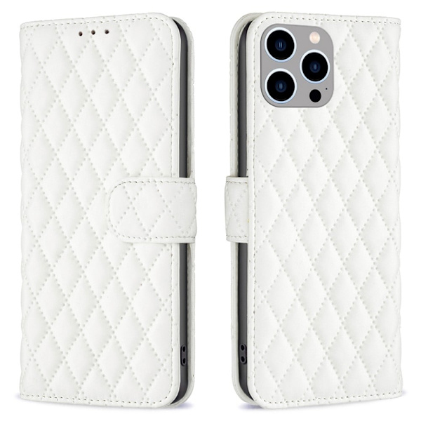 Rombemønster, matt flip-deksel for iPhone 15 Pro - Hvit White