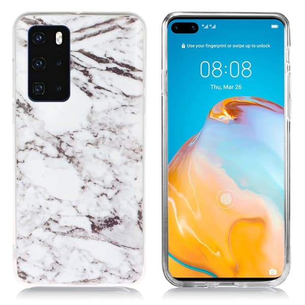 Marmormotiv Huawei P40 skal - Grå Marmor Silvergrå