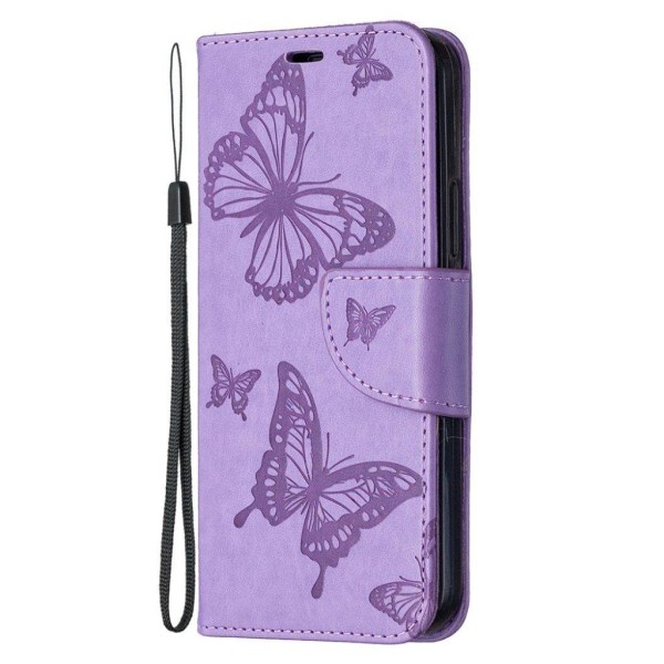Butterfly iPhone 12 Pro / iPhone 12 Læderetui - Lilla Purple