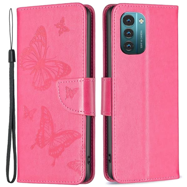 Butterfly Nokia G11 / Nokia G21 Læderetui - Pink Pink