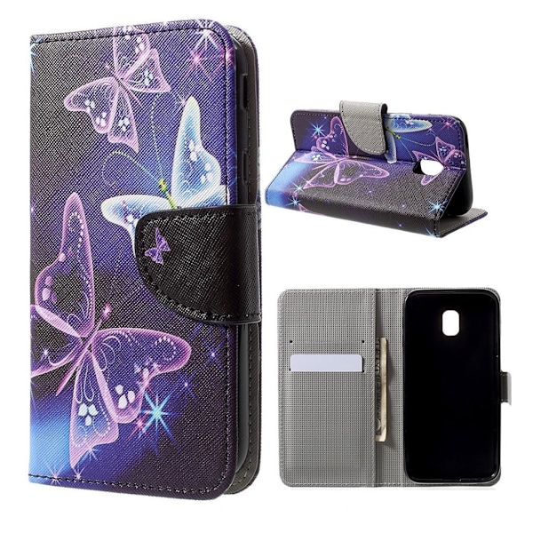 Samsung Galaxy J3 (2017) Holdbart læder etui - Levende sommerfugle Purple
