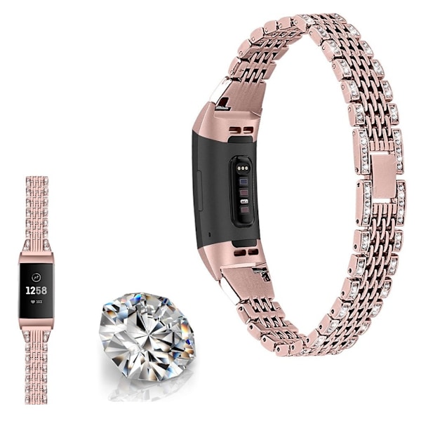 Fitbit Charge 4 / 3 cool rhinestone décor watch band - Rose Gold Rosa