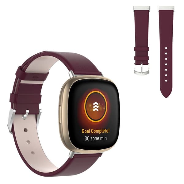 Fitbit Versa 3 / Sense hållbar läder klockarmband - vinröd Rosa