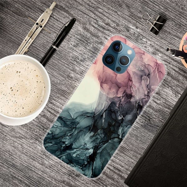 Marble design iPhone 14 Pro cover - Lyserød Og Grøn Marmor Multicolor