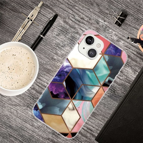 Marmormotiv iPhone 14 Plus skal - Färgglad Kub Kakel multifärg