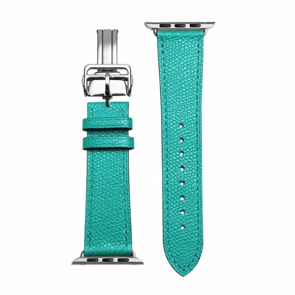 äkta läder silver spänne klockarmband för Apple Watch Series 6 / 5 44mm - grön Grön