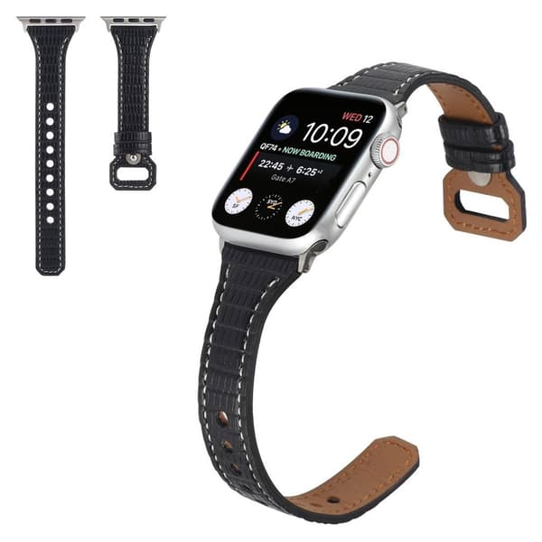 Apple Watch 40 mm bambusstruktureret urrem i ægte læder - Sort Black