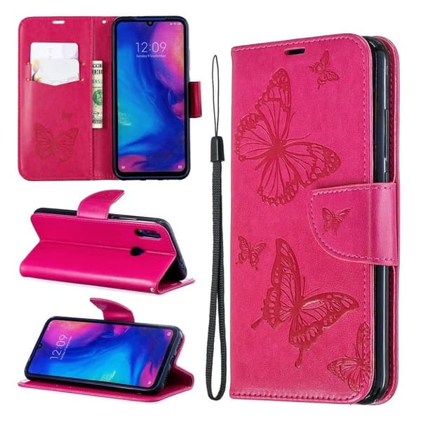Butterfly Xiaomi Redmi Note 7 / Xiaomi Redmi Note 7S / Xiaomi Redmi Note 7 Pro nahkakotelo - Ruusu Pink