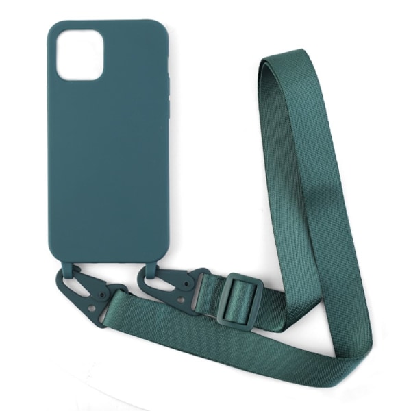 Tunt TPU-fodral med matt yta och justerbar rem för iPhone 12 / 12 Pro - Mörkgrön Grön
