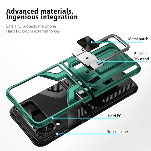 Shockproof Hybrid Suojakuori With Kickstand For Samsung Galaxy Z Flip4 - Vihreä Green