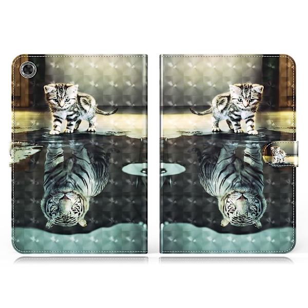 Lenovo Tab M8 Mønstret Lær Flippetui - Katt og Tiger Multicolor