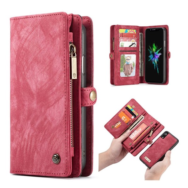 CASEME iPhone Xr multi-slot vintage split læderetui - Rød Red