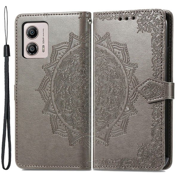 Mandala läder Motorola Moto G53 fodral - Silver/Grå Silvergrå