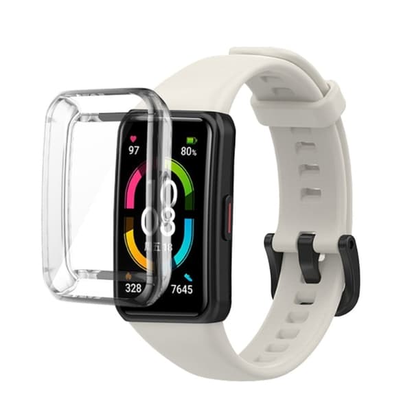 Huawei Band 6 silikoneurrem med klart cover - Måge Grå Silver grey