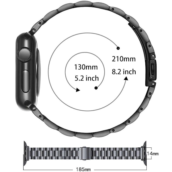 Apple Watch Series 8 (45mm) / Watch Ultra kolmen helmen tyylinen metallikelloranneke - Musta Black