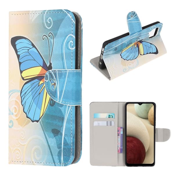 Wonderland Samsung Galaxy A12 5G flip etui - blå sommerfugl Blue