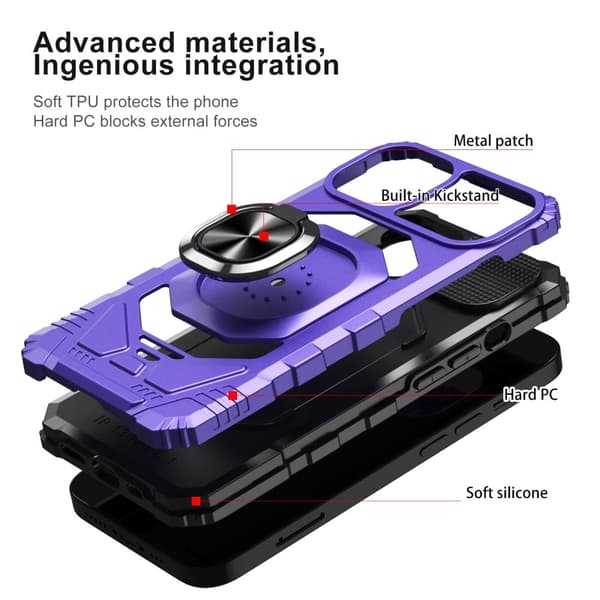 Slitesterkt hardplastdeksel med myk innside og kickstand for iPhone 14 - Lilla Purple