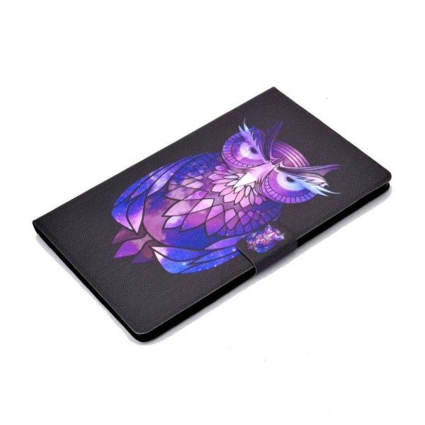 Lenovo Tab M10 FHD Plus flipomslag i læder med cool mønster - Lilla Ugle Purple