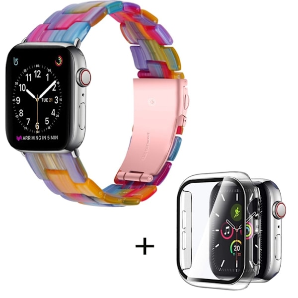 Urrem med 3 perler i resin-stil med klart cover til Apple Watch Series 3/2/1 42mm - Regnbue Multicolor