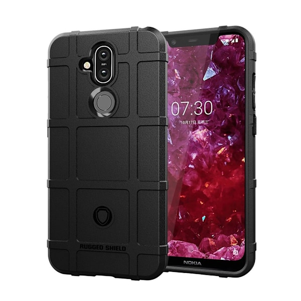 Nokia 8.1 anti-stød firkantet gitter tekstur etui - Sort Black