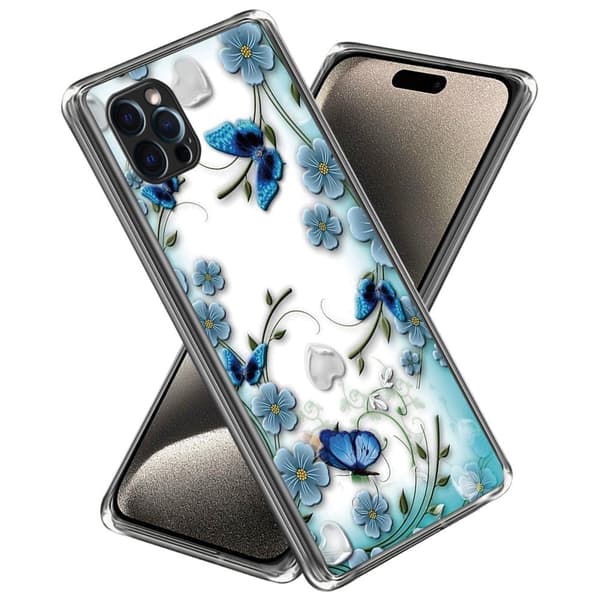 Deco iPhone 16 Pro deksel - Sommerfugl Og Blomst Blue