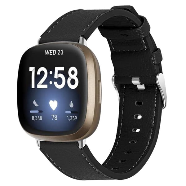 Fitbit Sense / Versa 3 klokkerem i ekte okseskinn - Svart Black