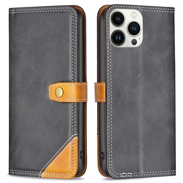 BINFEN kaksivärinen nahkakotelo iPhone 13 Pro Max - Musta Black