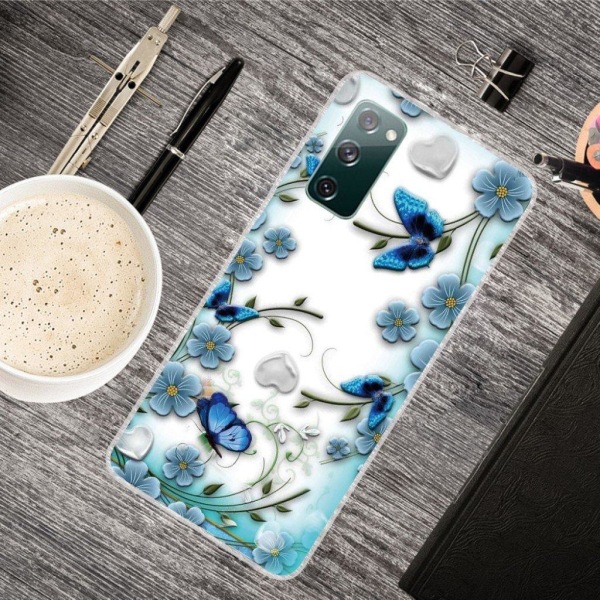 Deco Samsung Galaxy S20 Fe 5g / S20 Fe Etui - Blå Blomst og Sommerfugl Blue