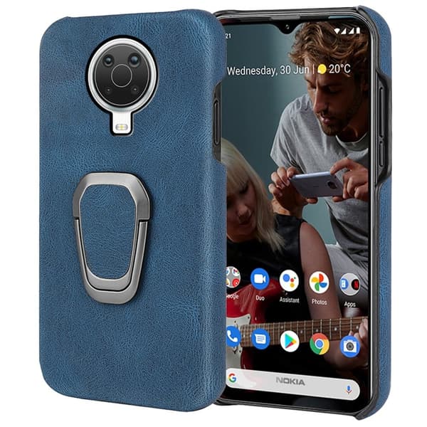 Iskunkestävä nahkasuojus soikealla jalustalla Nokia G20:lle - Sininen Blue
