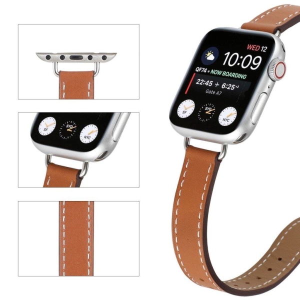 Apple Watch 42mm - 44mm ruuvimallinen nahkaranneke - Khaki Brown