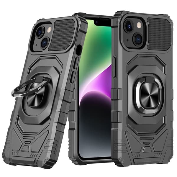 Bulksourcing iPhone 14 Plus Kickstand Design Anti-fall Air Cushions Bumpresistent and Flexible Hybrid Phone Case - Sort Black