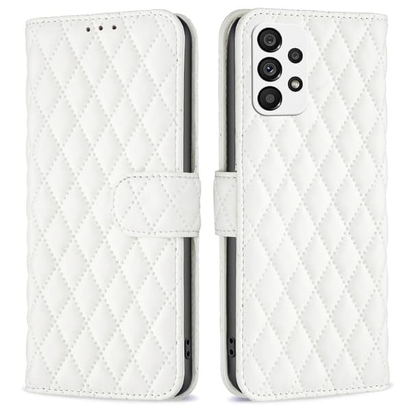 Matt Samsung Galaxy A73 fodral med rombmönster - Vit Vit