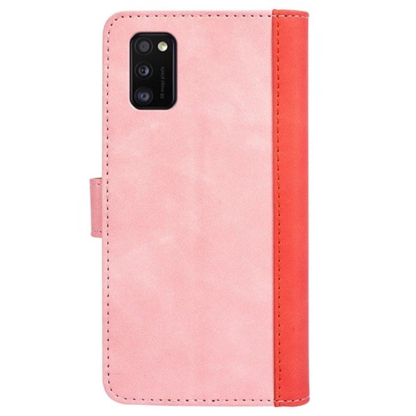 To Farvet Læder Flip Case til Samsung Galaxy A41 - Lyserød Pink