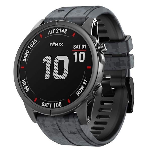 22 mm silikoneurrem til Garmin- og Coros-ure - Digital Camouflage Silver grey