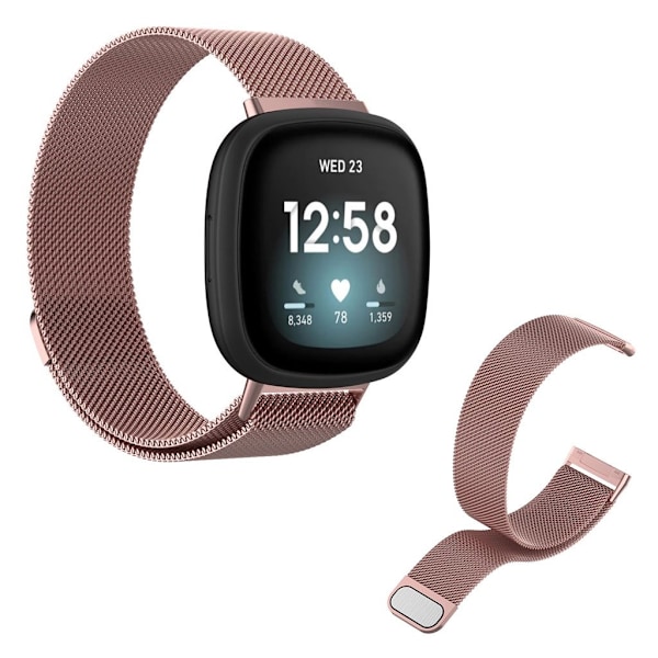 Fitbit Versa 3 ruostumattomasta teräksestä valmistettu ranneke - Pinkki / Koko: L Pink