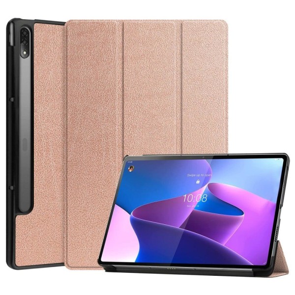 Lenovo Tab P12 Pro tri-fold flipomslag i læder - Rødguld Pink