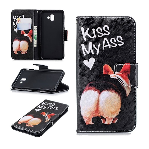 Samsung Galaxy J6 Plus (2018) kuviollinen synteetti nahkainen suojakotelo magneetti lukolla - Kiss My Ass Multicolor